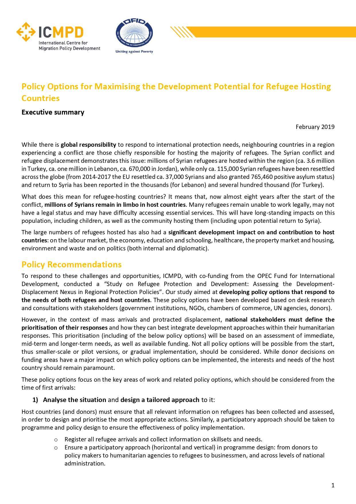 Bridging refugee protection & development: Policy recommendations for applying a development-displacement nexus approach